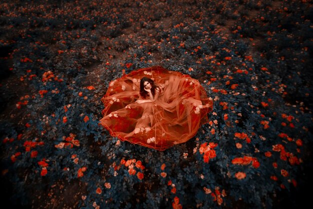 Belle femme dans un jardin de roses