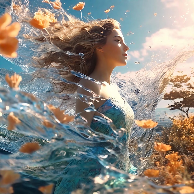 belle femme dans une robe bleue et une robe blanche sur la mer belle femme dans una robe bleue un