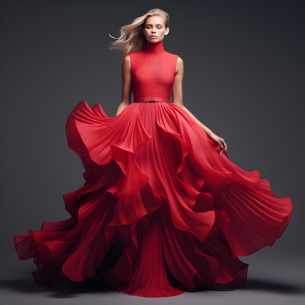 belle femme élégante en robe rouge vif