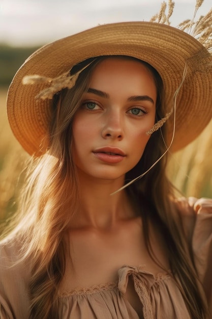 Belle femme en été avec un chapeau