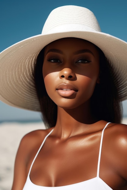 Photo belle femme en été avec un chapeau