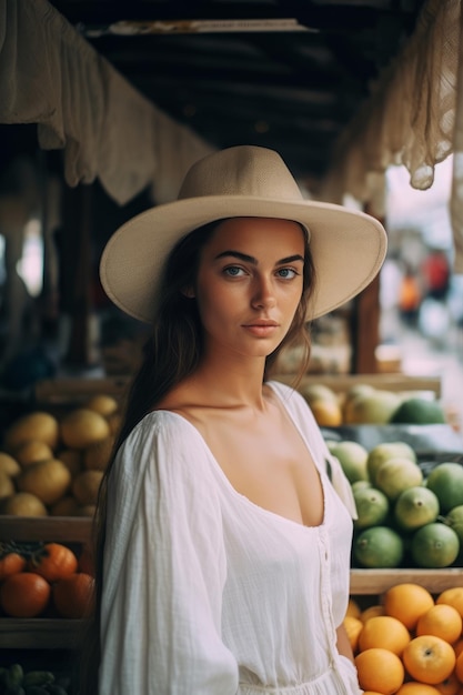 Belle femme en été avec un chapeau