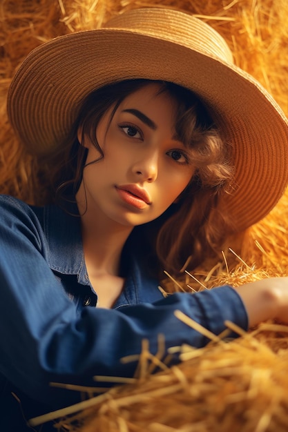 Belle femme en été avec un chapeau