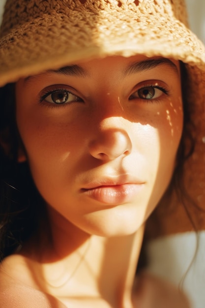 Photo belle femme en été avec un chapeau