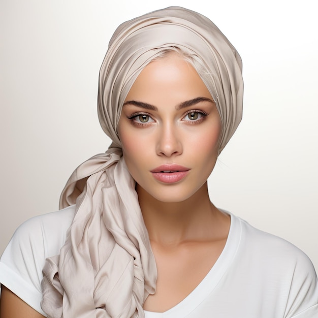 une belle femme européenne caucasienne portant un foulard à la mode 12