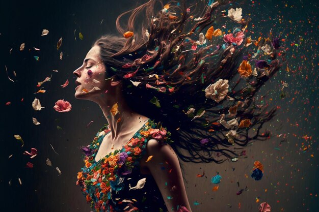 Belle femme avec des fleurs Concept de la journée de la femme Blossom power of women Generative AI