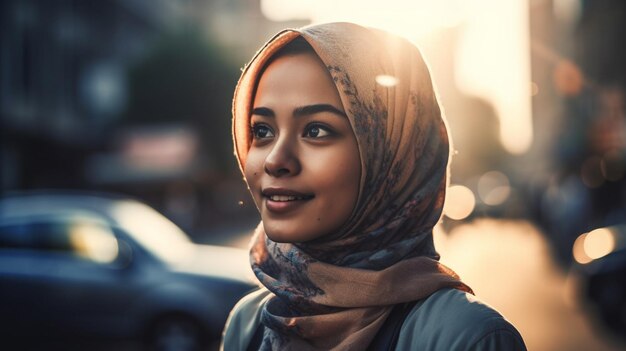 Belle femme sur un fond flou du marché modèle de mise au point sélective