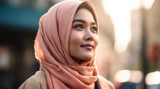 Belle femme sur un fond flou du marché modèle de mise au point sélective