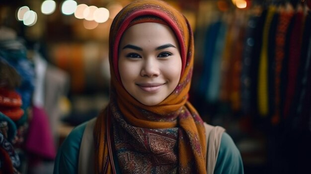 Belle femme sur un fond flou du marché modèle de mise au point sélective