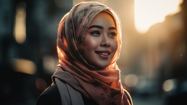 Belle femme sur un fond flou du marché modèle de mise au point sélective