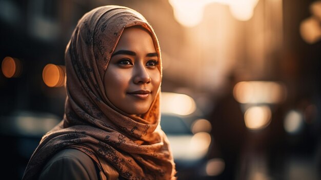 Belle femme sur un fond flou du marché modèle de mise au point sélective