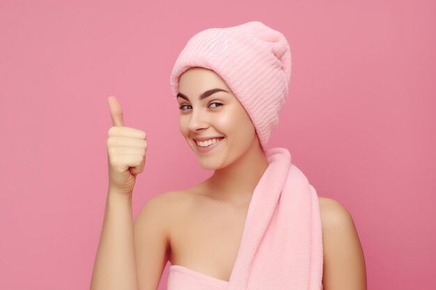 Une belle femme en fond rose