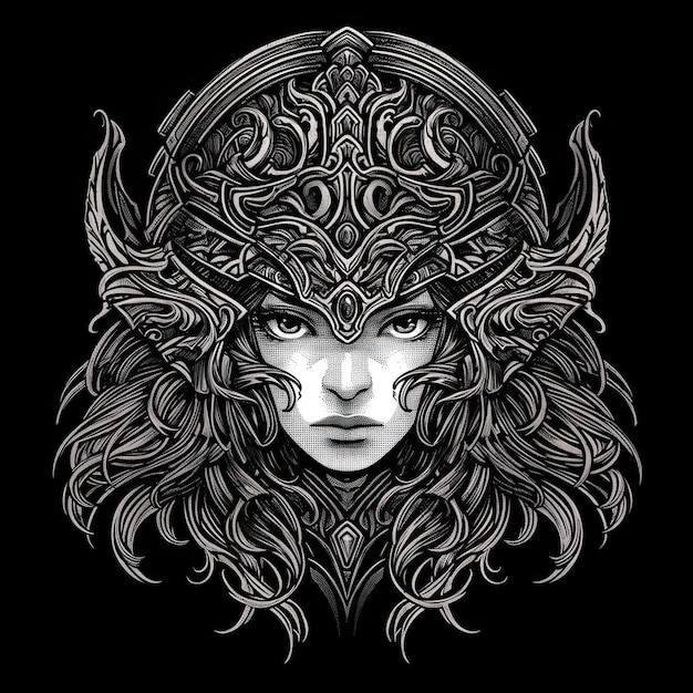 Belle femme guerrière Viking femme pour T-shirt imprime illustration vectorielle