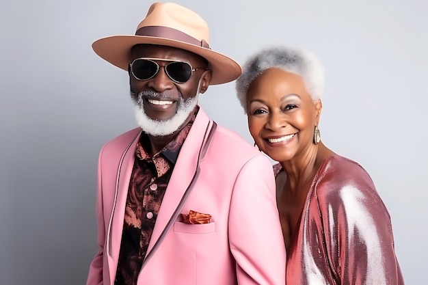 Une belle femme et un homme afro-américains âgés et à la mode posent dans des vêtements à la mode.