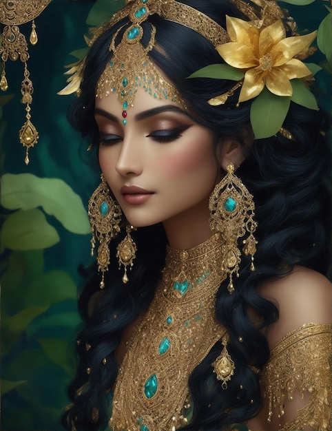 belle femme indienne portrait thème de personnage fantastique ai générative