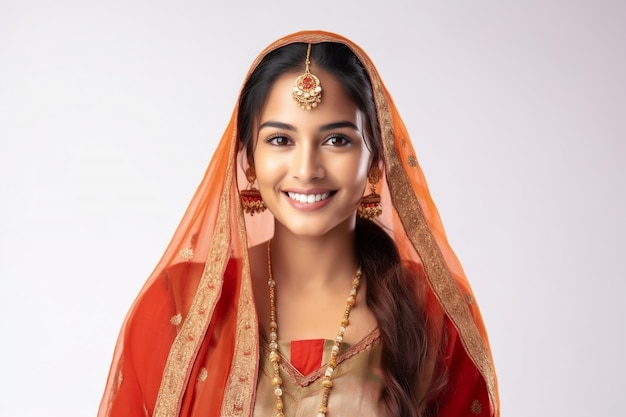 Belle femme indienne souriante en tenue traditionnelle Generative AI