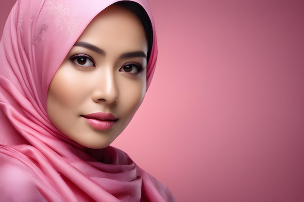 Belle femme indonésienne portant le hijab rose Mode musulmane