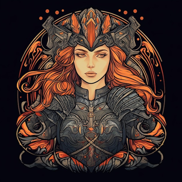 Belle femme inquiète Viking art de tatouage illustration vectorielle pour la conception d'impression de t-shirt