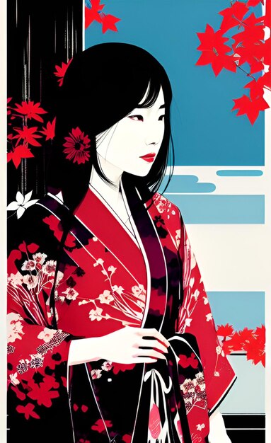 Photo une belle femme japonaise habillée en kimono.