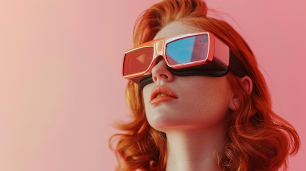 belle femme avec des lunettes 3D VR sur le fond isolé