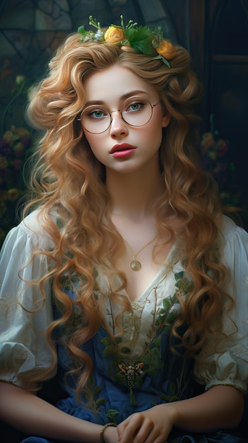 Belle femme avec des lunettes IA générative