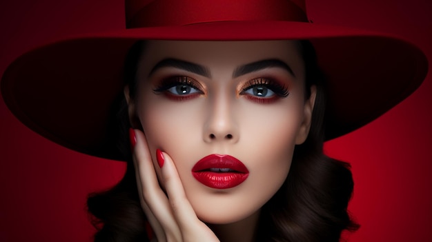 Belle femme avec un maquillage de lèvres de luxe AI Generative