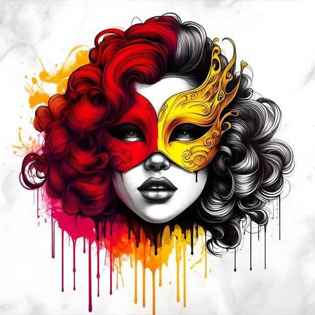 Belle femme avec un masque et des éclaboussures de peinture colorées Illustration vectorielle