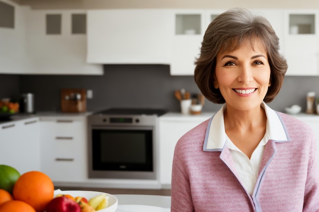 Belle femme mature senior préparant des aliments sains et délicieux dans la cuisine