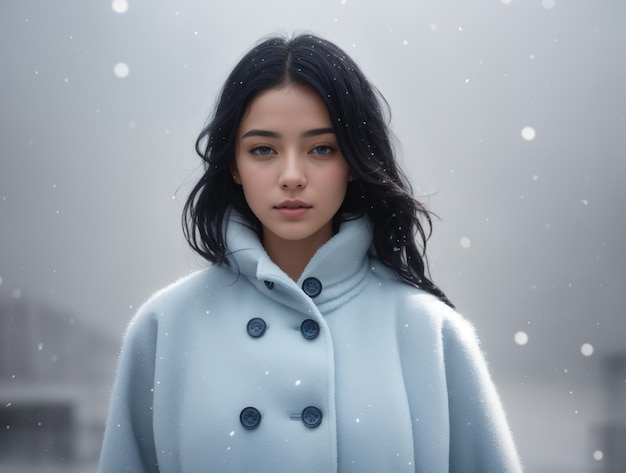 Photo belle femme modèle dans un manteau d'hiver dans le cadre de la neige