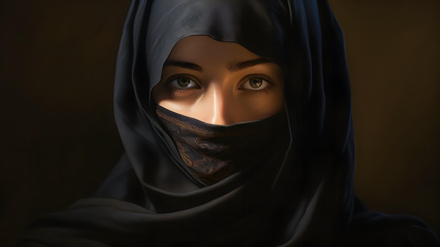 Photo une belle femme musulmane asiatique portant le niqab sur un fond sombre