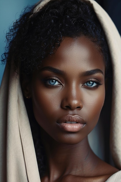 Photo une belle femme noire aux yeux colorés