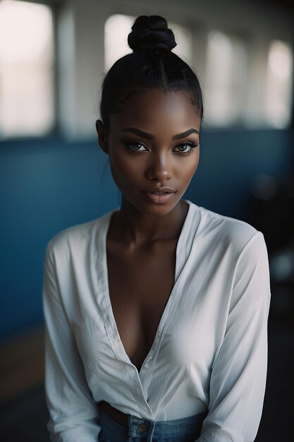 Photo une belle femme noire aux yeux colorés