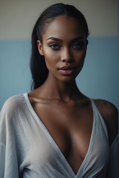 Photo une belle femme noire aux yeux colorés