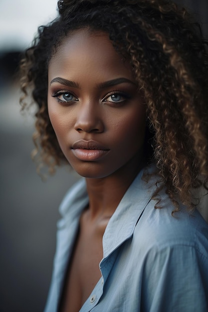 Photo une belle femme noire aux yeux colorés