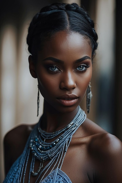 Photo une belle femme noire aux yeux colorés