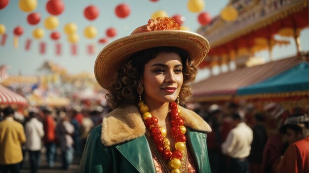 Belle femme noire brésilienne avec des vêtements frevo carnaval en coiffure de plume de carnaval avec masque de carnaval et collier dans les mains