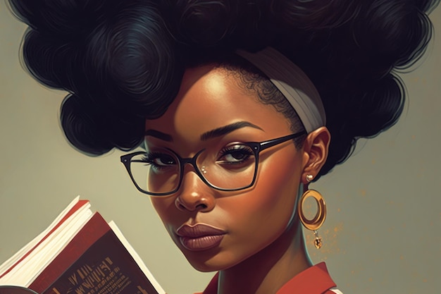 Belle femme noire avec illustration de coiffure afro sur fond beige