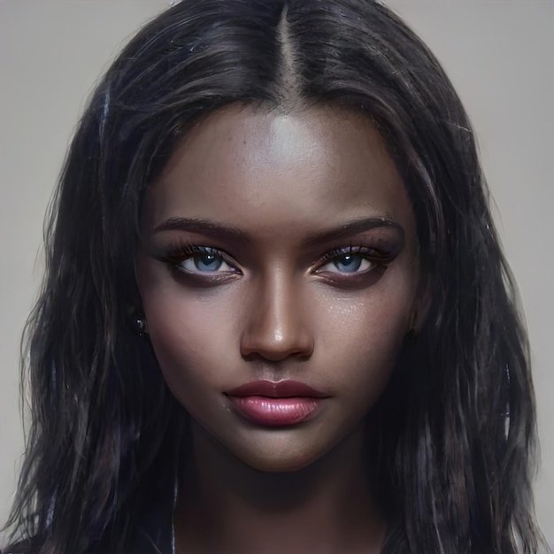 Belle femme à la peau foncée avec un maquillage de beauté sur son visage et ses yeux. Beauté naturelle et cheveux forts. illustration