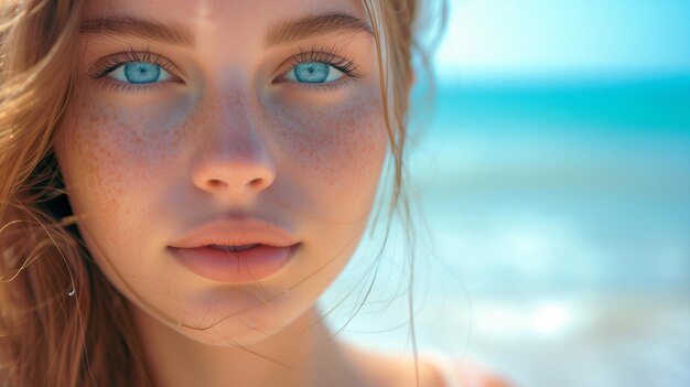 Une belle femme sur une plage tropicale Portrait d'une jeune femme heureuse souriante en mer