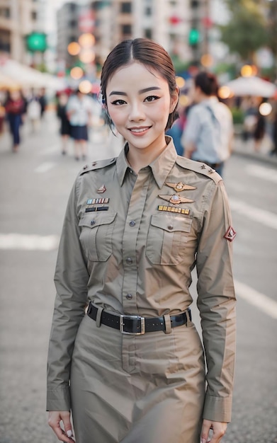 Belle femme de police thaïlandaise asiatique à la rue générative ai