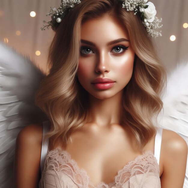 une belle femme portant un costume d'ange généré par l'IA
