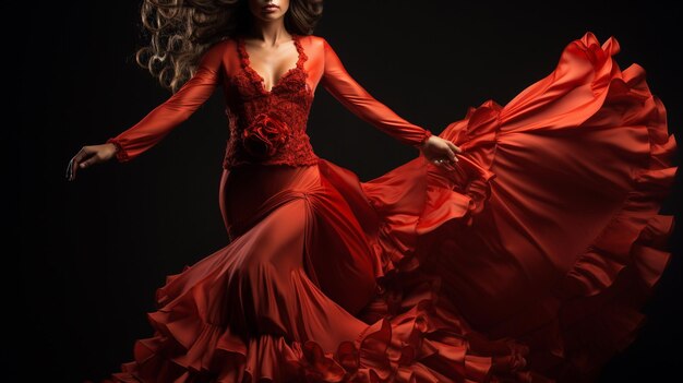 belle femme avec une robe rouge et de longs cheveux rouges