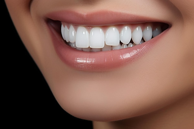 Belle femme souriant avec des dents blanches Concept de soins dentaires