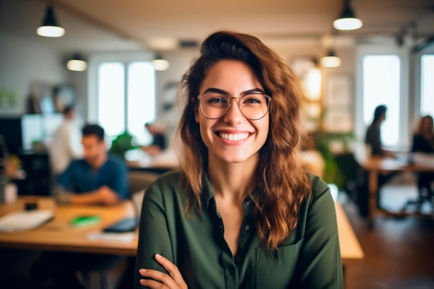 Belle femme souriante dans un bureau