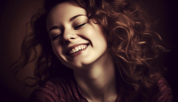Une belle femme souriante avec joie élégance et sensualité générée par l'IA