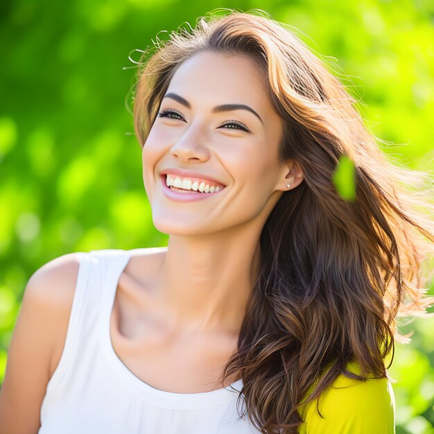 Photo belle femme avec sourire sur fond solide