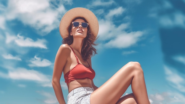 Une belle femme sous le ciel bleu