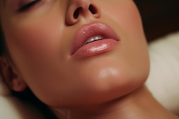 Une belle femme subit un traitement cosmétique de botox sur les lèvres dans un prestigieux salon de beauté