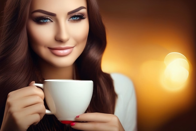 Belle femme avec une tasse de café