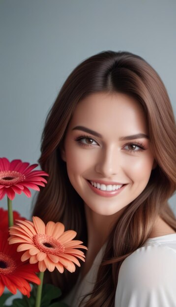 Une belle femme tenant un bouquet de fleurs